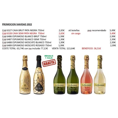 LOTE ESPUMOSOS Y CAVA 5+1 SIN CARGO DE CAVA