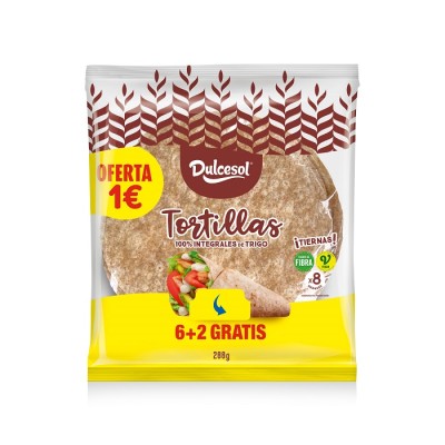 EURO DUL TORTILLAS INTEGRALES 6+2u 20cm